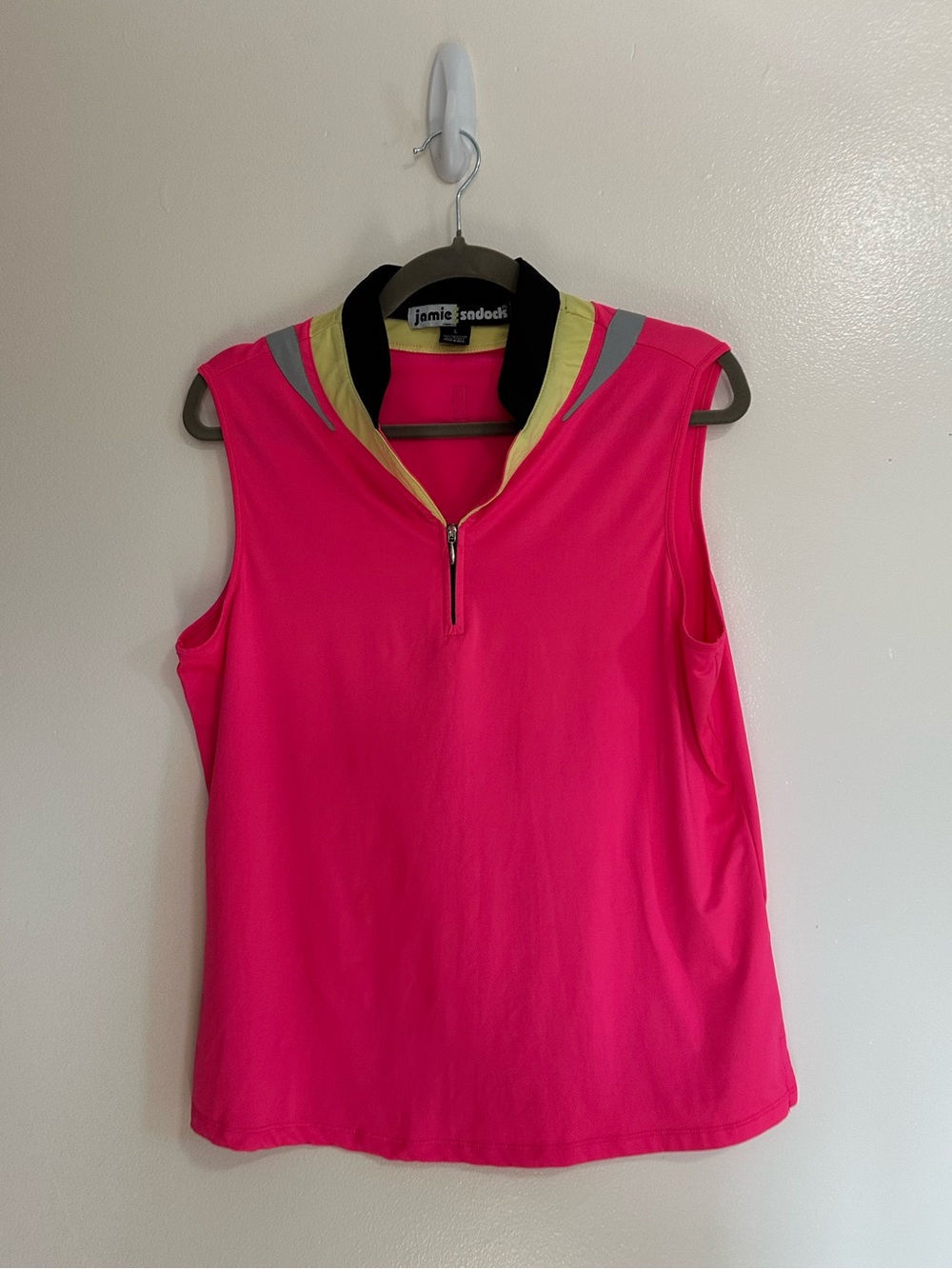 Jamie Sadock Pink Sleeveless Golf Shirt, 1/4 Zip Neckline, Large